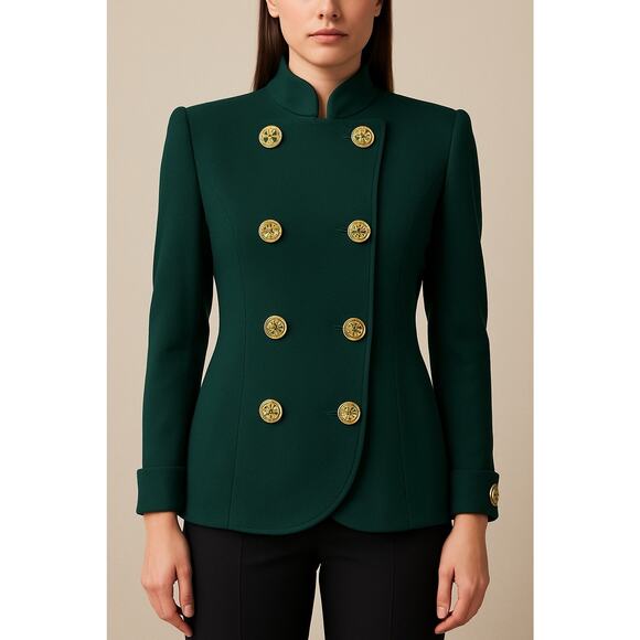 Albert Nipon Forest Green Blazer Sz 8 Vintage Double Breasted Gold Buttons - Picture 1 of 11